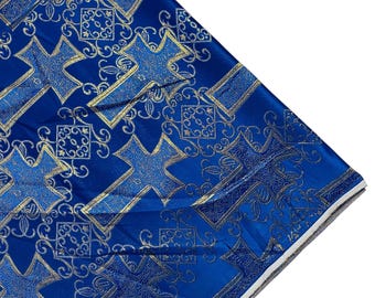 Royal Gold Liturgical Metallic Cross Brocade Fabric By The Yard, Religious Brocade, Cross Brocade Jacquard, Ecclesiastical Jacquard-Church