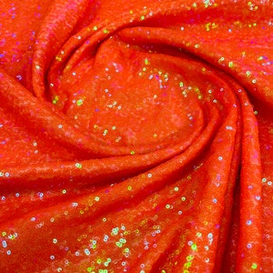 Orange Iridescent Mini Sequin Fabric: 52" Wide Polyester By The Yard