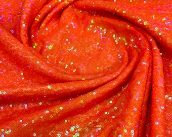 Orange Iridescent Mini Sequin Fabric: 52" Wide Polyester By The Yard