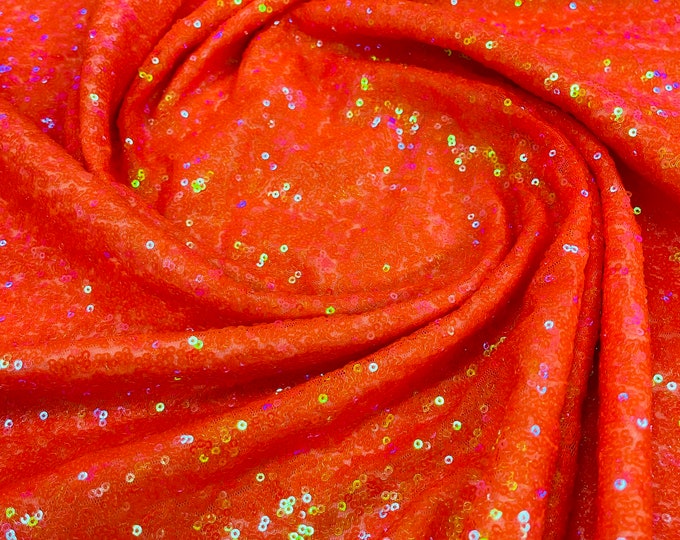 Orange Iridescent Sequin Fabric Mini Glitz Sequins, Sequin Fabric Dresses-Nightgowns (Choose The Quantity)