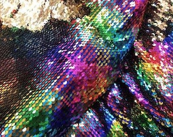 Rainbow Gold Flip Up Sequins Fabric: 2-Way Stretch, 58/60" Wide