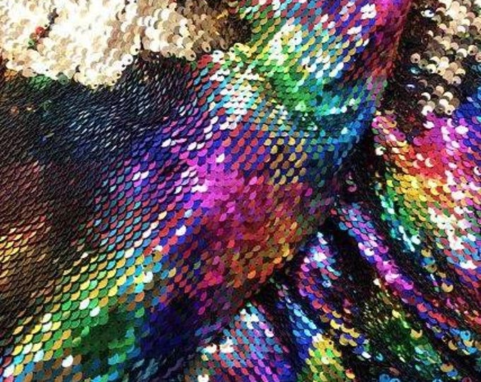 Rainbow Gold Flip Up Sequins Fabric: 2-Way Stretch, 58/60" Wide