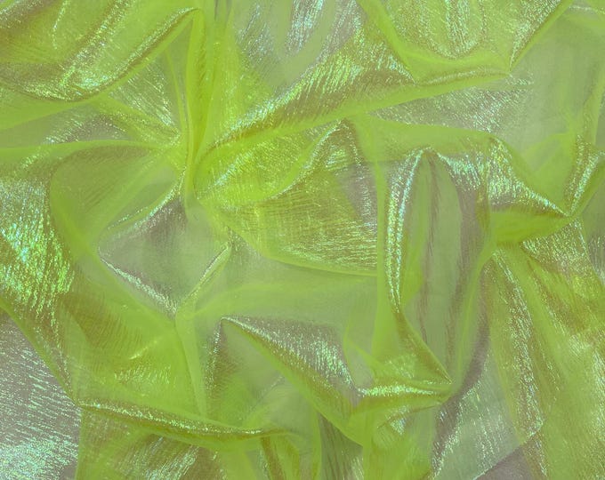 Yellow Iridescent Crush Organza Fabric - 45" Wide - By The Yard