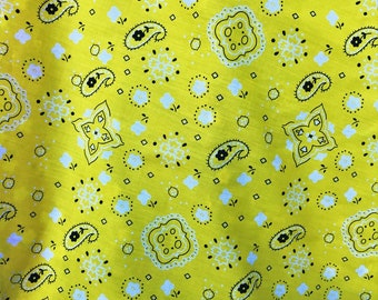 Yellow Bandana Print Fabric Cotton/Polyester Sold By The Yard