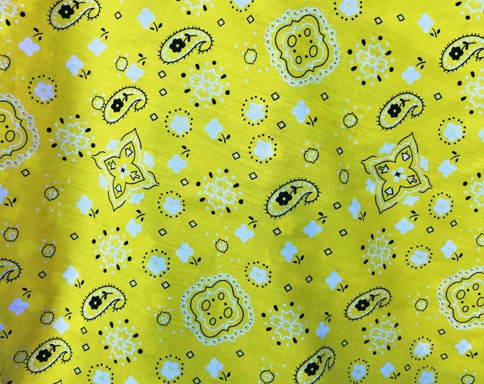 Yellow Bandana Print Fabric Cotton/Polyester Sold By The Yard