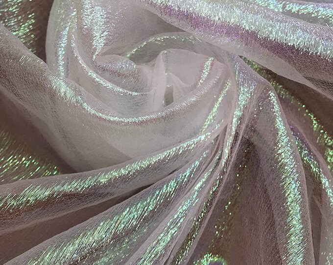 Mia's Fabrics Inc, Crush Iridescent White/Pink Shimmer Organza Fabric 45" Wide, Sells by The Yard