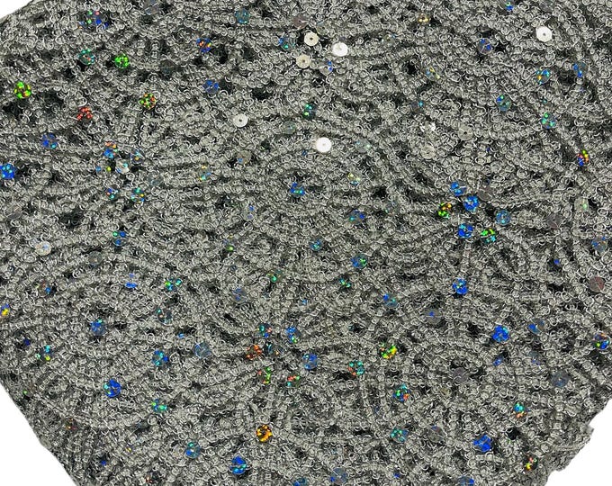 Silver Chain Chemical Lace Fabric by the Yard | Double Border | Tablecloth, Table Overlay, Table Runner, Costumes, Wedding Decor, 50" Wide