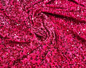 Fuchsia Sequin Fabric: 5mm Sequins on Stretch Velvet