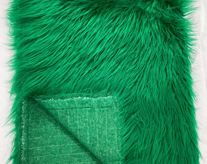 Kelly Green Shaggy Faux Fur Fabric By Yard, Long Pile Luxury Shaggy Craft, Costume, Apparel, Decoration, Cosplay, Sewing Decoration 60" Wide