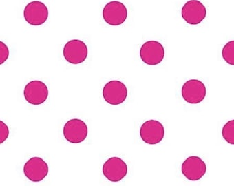 White/Fuchsia Polka Dot Poly Cotton Fabric: 58/60" Wide, By The Yard