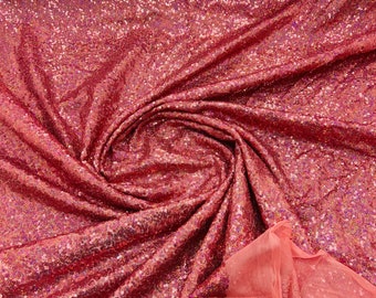 Holographic Mauve Sequin Fabric: Mini Glitz Polyester
