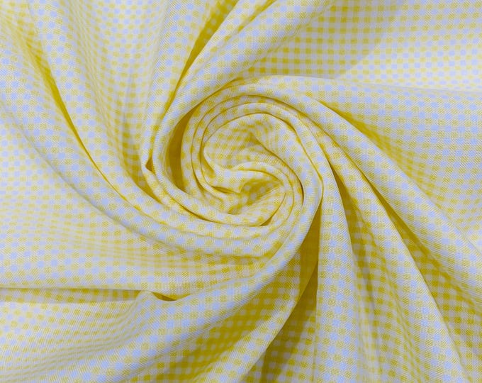 Light Yellow & White Gingham Fabric by Yard 1/8” Squares, Poly Cotton Checkered Fabric