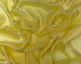 Light Yellow Ultra Glossy Shimmer Chiffon Fabric, Bridal Liquid Crystal, 100% Polyester By The Yard