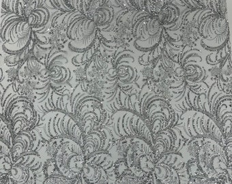 Silver Bridal Glitter Lace Mesh By The Yard for Quinseñera Wedding Decor Glimmer/Prom/Glitter Fabric/Sparkle Fabric/Shimmer Lace