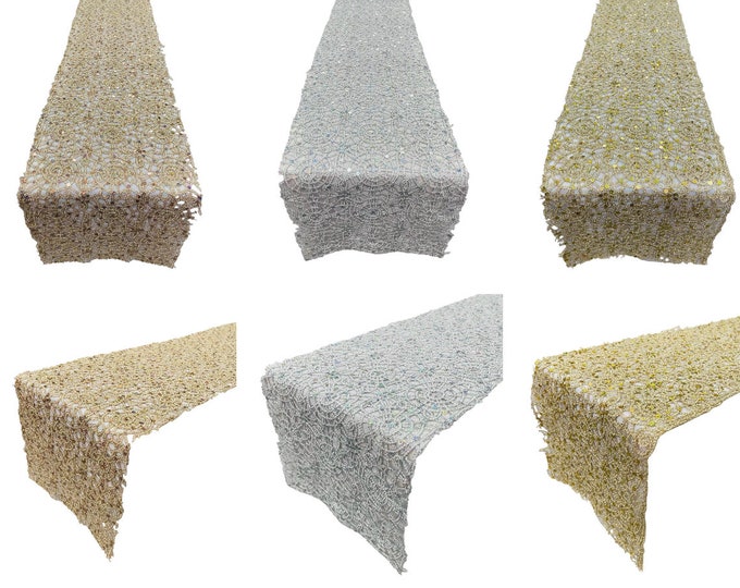 12" Wide x 90" Spider Web Sequins Design Table Runner - Fancy Event Sequins Table Runner for Event Décor (Pick A Color)