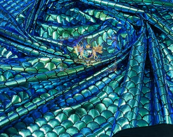 Mermaid Iridescent Green Metallic Nylon Spandex Fabric: 4-Way Stretch by the yard