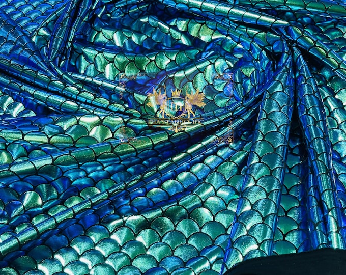 Mia's Fabrics Inc, Mermaid Design Iridescent Green Metallic Nylon Spandex 4-Way Stretch 58/60”, Sold By The Yard (Pick a Size)