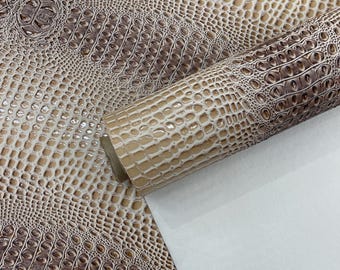Embossed Crocodile Vinyl Fabric: Milky Hazelnut Gator Faux Leather - 54" Wide