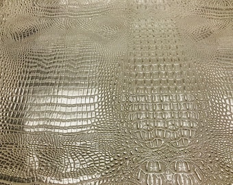 Gold Crocodile Embossed Faux Leather Vinyl Fabric - Upholstery By The Yard