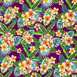 Katoenstof magenta tropische bloemen: Hawaiiaanse print, 45 inch breed
