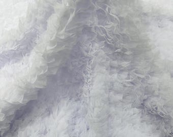 White Tulle Ruffle Fabric, 60" Wide Waves - Prom Dress Wedding & Decoration
