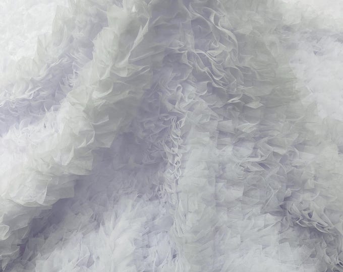 White Tulle Ruffle Fabric, 60" Wide Waves - Prom Dress Wedding & Decoration