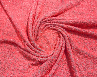 Coral Sequin Blush Velvet Fabric: 5mm Sequins, 2-Way Stretch