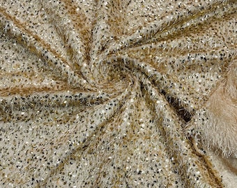 Gold Sequin Eyelash Fringe Fabric: 55/57" Wide, By The Yard