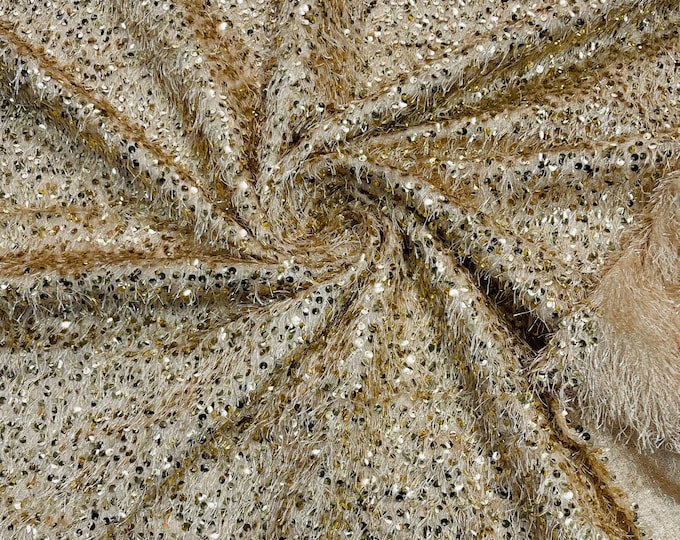 Gold Sequin Eyelash Fringe Design By The Yard, eyelash fabric, Sequin Eyelash Sewing Fringe