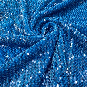 Sequins Velvet Fabric - Turquoise - 2Way Stretch Velvet With Partial Luxury Sequins  5mm Shining Sequin Velvet 58/60” (Choose The Quantity)