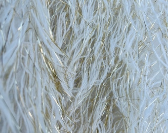 Metallic Ivory/Gold Eyelash Design By The Yard, eyelash fabric, Feathers Sewing Fringe ( Choose The Size )