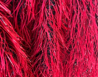Metallic Red/Black Eyelash Design By The Yard, eyelash fabric, Feathers Sewing Fringe ( Choose The Size )