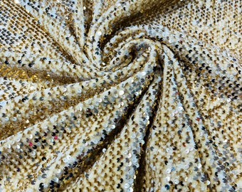 Gold Sequin Velvet Fabric: 2-Way Stretch, 58/60" Wide