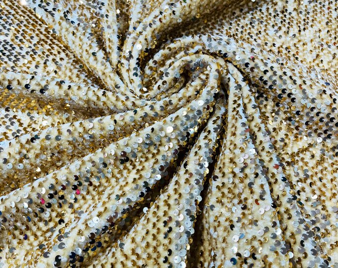 Sequins Velvet Fabric - Gold - 2Way Stretch Velvet With Partial Luxury Sequins  5mm Shining Sequin Velvet 58/60” (Choose The Quantity)