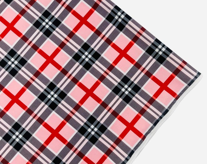 Pink Milliskin Spandex 4 Way Stretch Printed Fabric By The Yard, Checker Squares Pattern Multicolor Print Geometric Prom-Gown-Dress
