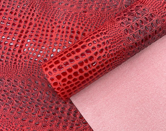 Red Gator 3D Embossed Vinyl Fabric Faux Fake Leather Vinyl Fabric, Embossed Crocodile Fabric By The Yard Upholstery Purses Shoes