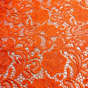 Mia Fabrics Inc, Orange Guipure Lace Fabric Floral Bridal Lace Guipure Wedding Dress by the Yard (Pick a Size)