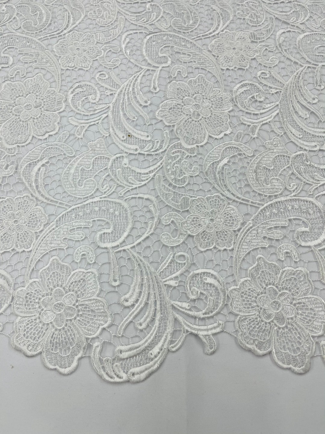 Mia Fabrics Inc, White Guipure Lace Fabric Floral Bridal Lace Guipure