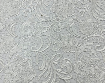 Mia Fabrics Inc, White Guipure Lace Fabric Floral Bridal Lace Guipure Wedding Dress by the Yard (Pick a Size)