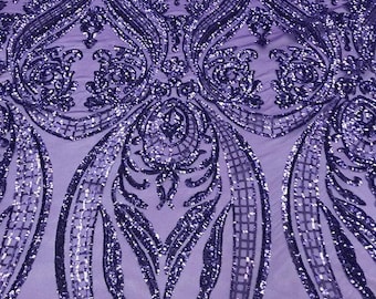 Lilac Sequin Damask Fabric – 4-Way Stretch Spandex Mesh