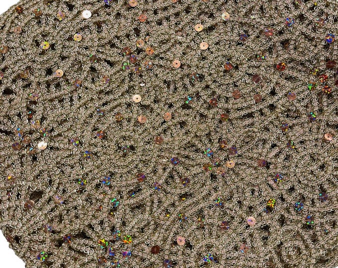 Champagne Chain Chemical Lace Fabric by Yard | Double Border | Tablecloth, Table Overlay, Table Runner, Costumes, Wedding Decor, 50" Wide