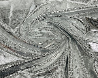 Silver Snake Skin On Stretch Velvet - Sold By The Yard - 58"/60" Snake Velvet Spandex Fabric