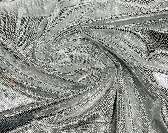Silver Snake Skin On Stretch Velvet - Sold By The Yard - 58"/60" Snake Velvet Spandex Fabric