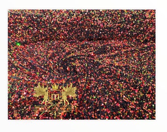 Orange Green Sequin Black Stretch Velvet Fabric: 2-Way Stretch