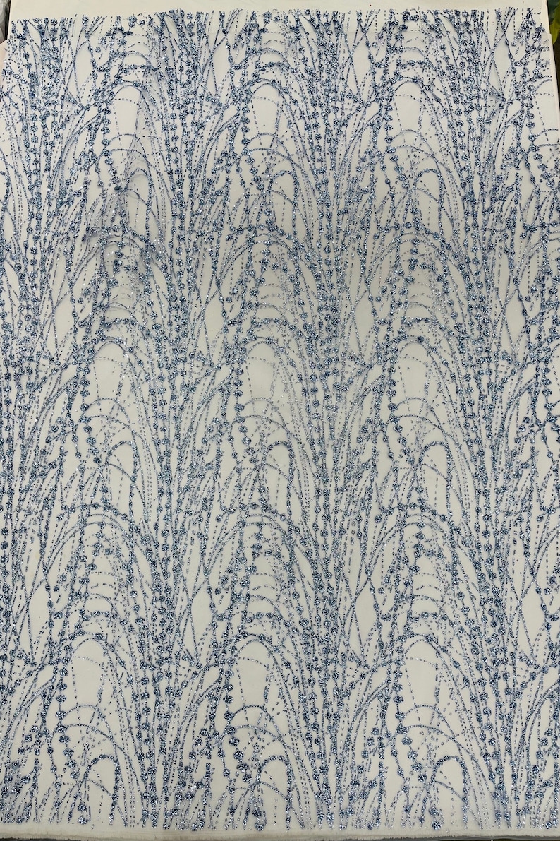 Blue Glitter on Mesh Lace Fabric by the Yard for Wedding Decor - Bridal ...