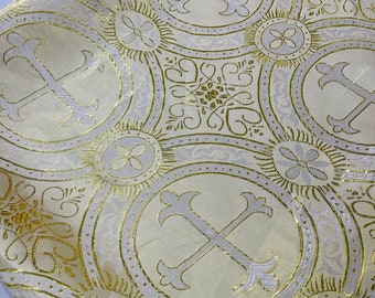 Ivory/gold Religious Brocade | Liturgical Fabric | Ecclesiastical Jacquard | Church | Vestment - Cross Brocade by the Yard Wide 58/60"