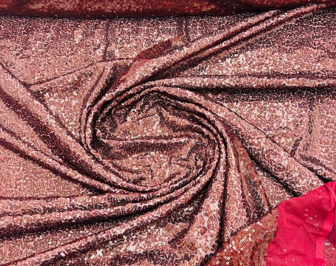 Holographic Burgundy Sequin Fabric Mini Glitz Sequins, Sequin Fabric Dresses-Nightgowns (Choose The Quantity)