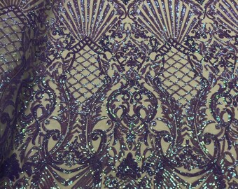 Lilac Iridescent Sequin Lace Mesh Fabric – Selena Design