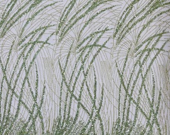 Sage Beaded Fabric Sold By The Yard, Fashion Design Beads and Sequins, Beaded Fabric Embroidered on a Mesh Lace,Wedding,Bridal,Dress