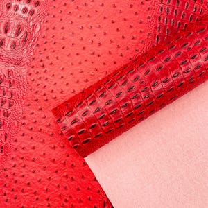 Carnage Red Embossed Vinyl Fabric: Crocodile Gator Ostrich Texture